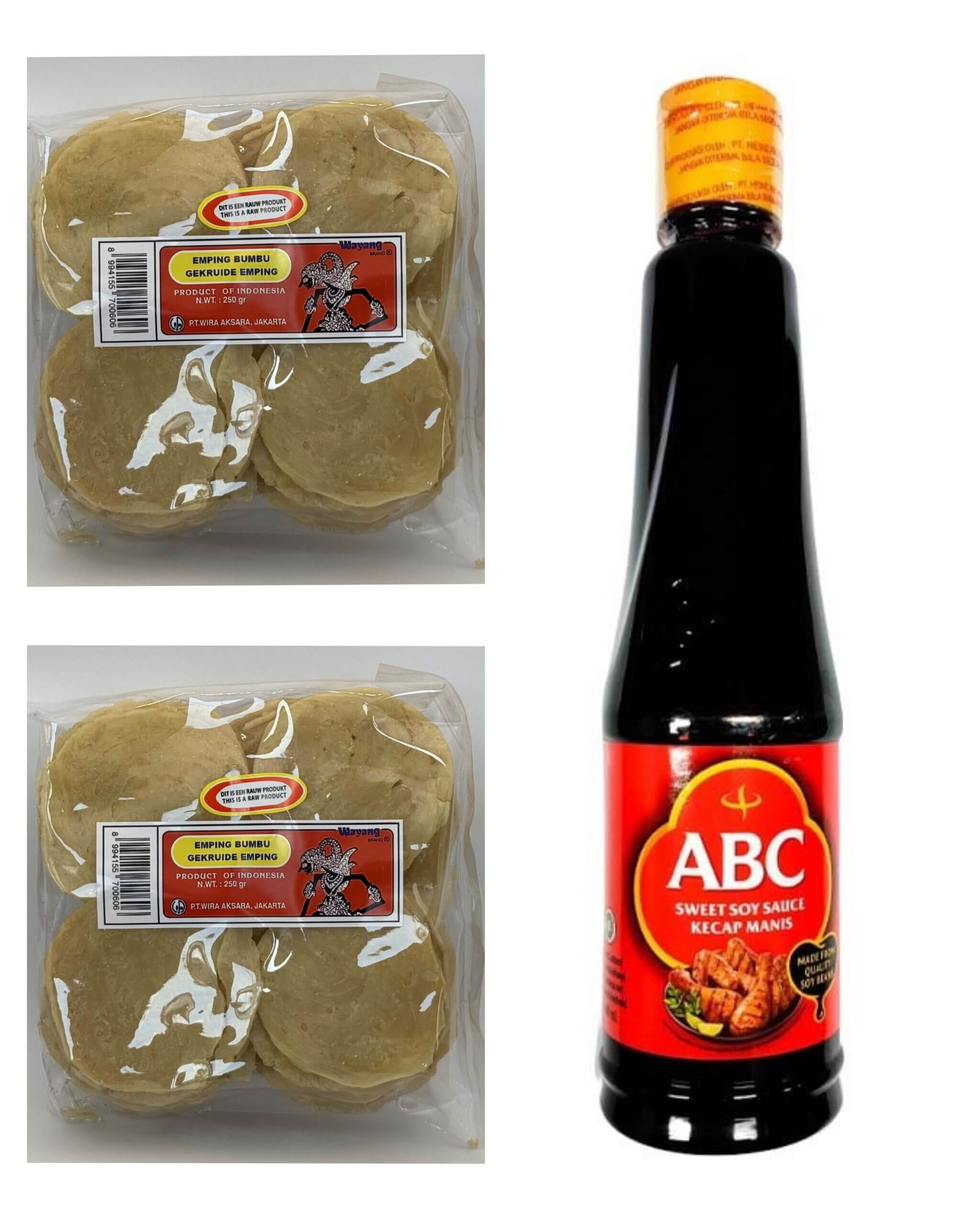 Paket Wayang Emping Manis 2x250g - belinjonötterchips (sötsmak) plus 1 bonus ABC söt sojasås 600ml